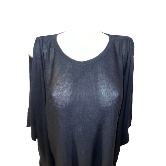 MICHAEL KORS Top Women's Size L Black Viscose Silk Cashmere Cold Shoulder Tunic - Picture 2 of 6